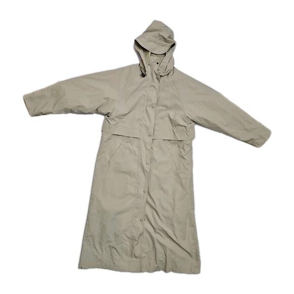 VINTAGE Womens L.L. Bean Duster Trench Coat Wool Liner Hood Beige Small Petite - Picture 6 of 8